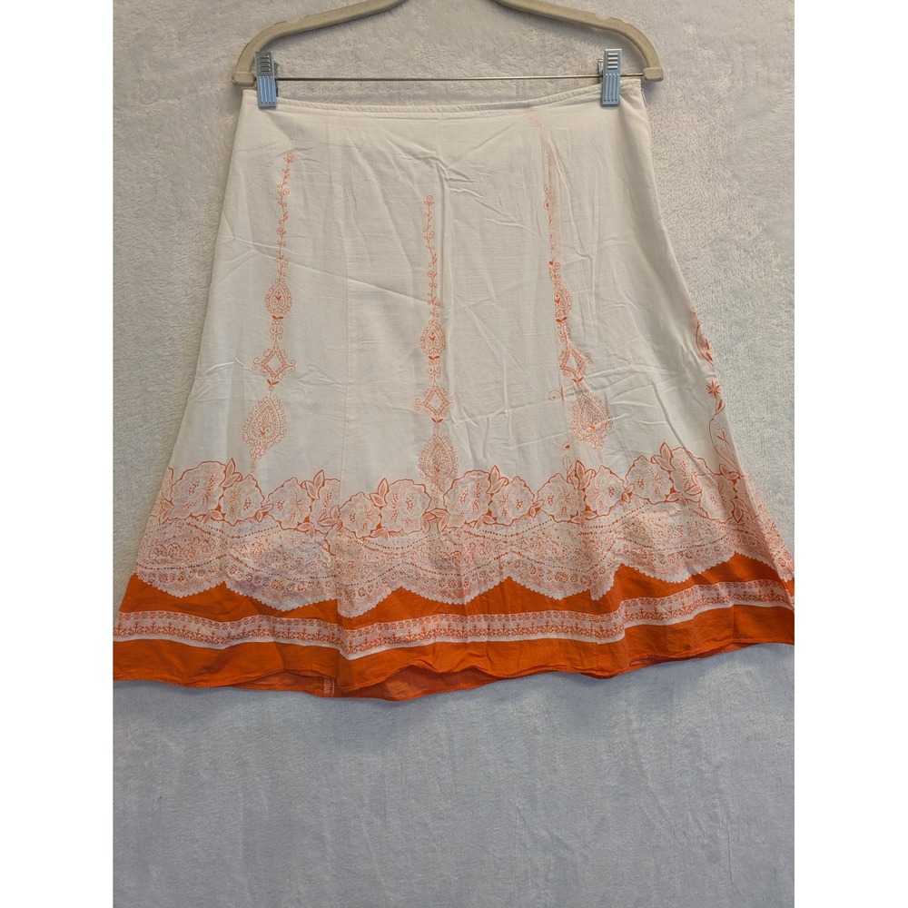 Ixia White Orange Embroidered‎ A-Line Skirt Women's Medium Summer Casual